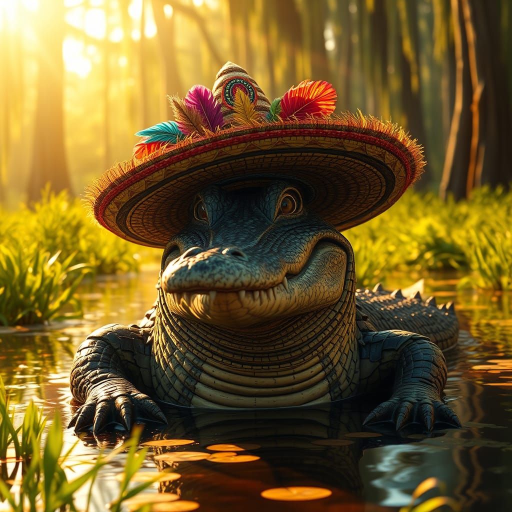 Alligator in Sombrero: Cyberpunk Meets Nature