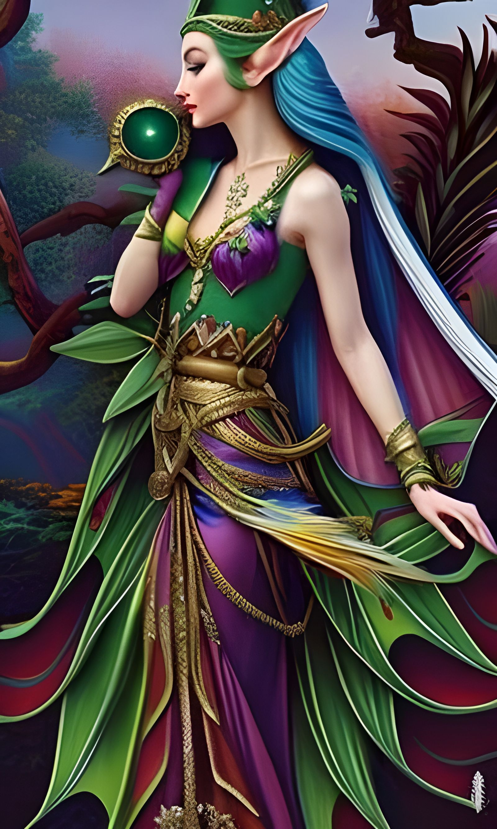 Elf Girl with Pointed Ears in Paradise Garden