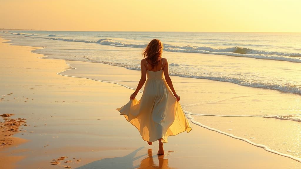 Impressionistic Woman on Beach at Sunset