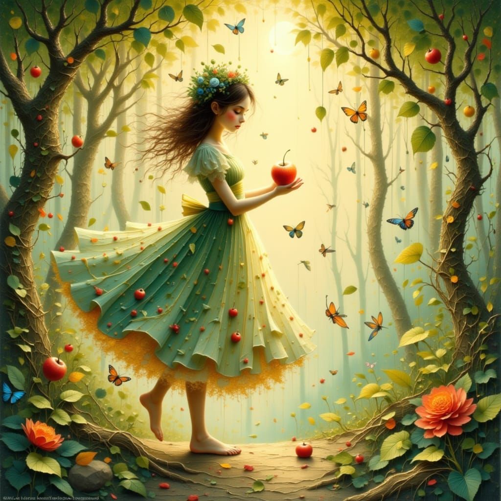 Magical Transformation in Sun-Dappled Forest Clearing