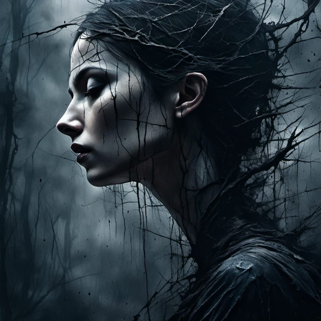Gothic Woman in Rainy Forest: Photorealistic Dark Fantasy