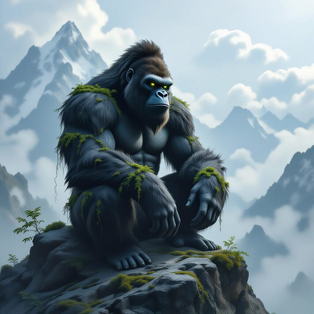 Ancient Gorilla King Surveys Misty Realm
