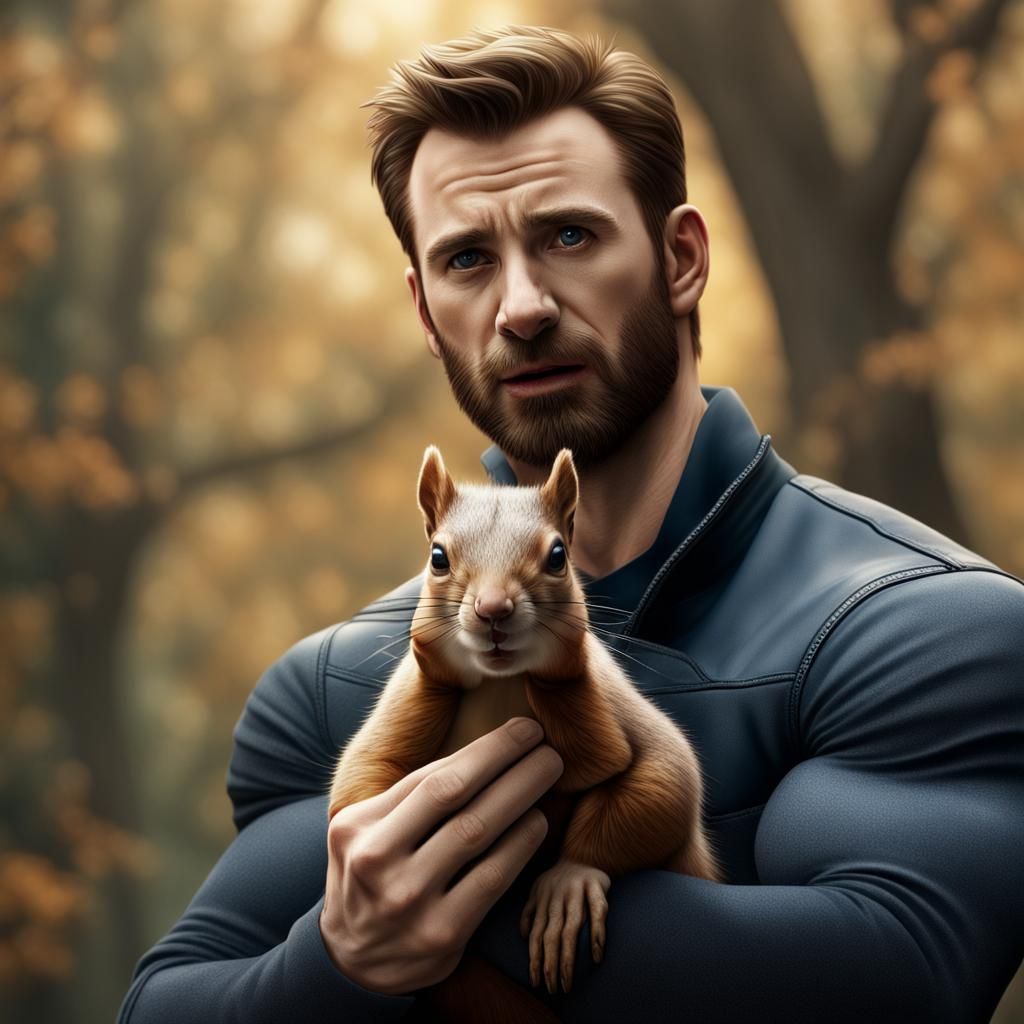 Hyperrealistic Chris Evans with Squirrel Portrait