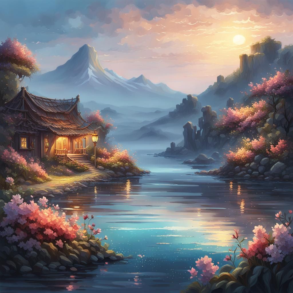 Fantasy Evening Landscape in Soft Colors