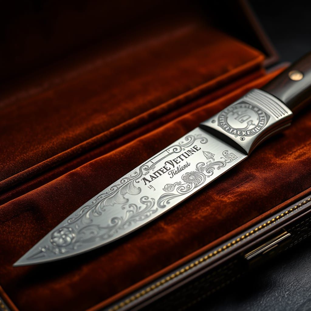Luxury Engraved Knife in Ornate Case