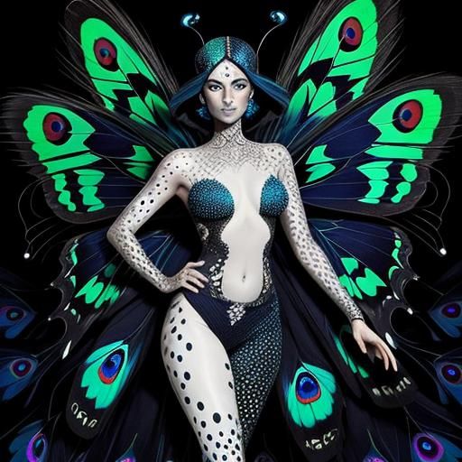 Butterfly Woman with Peacock Feathers, Comic Book Art