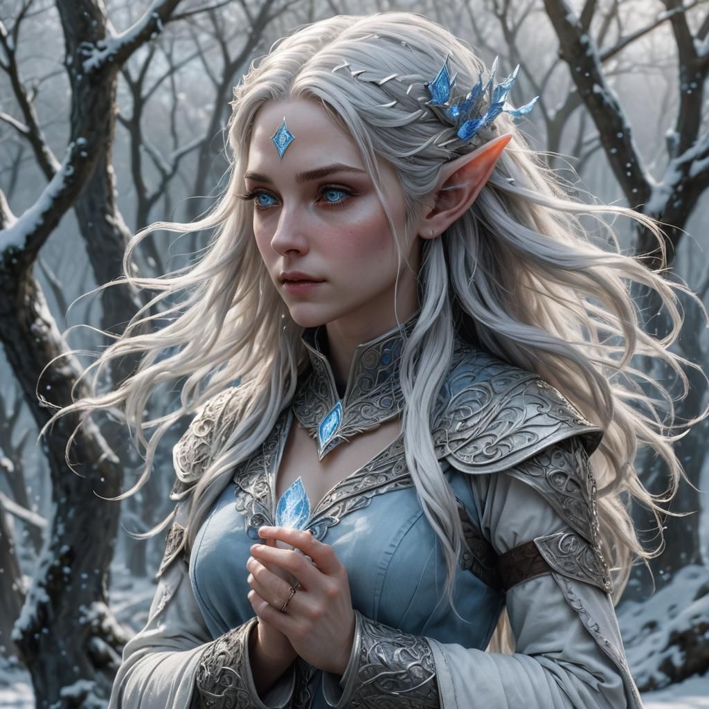 Elven Mage Summoning Ice Magic in 3D Anime Art