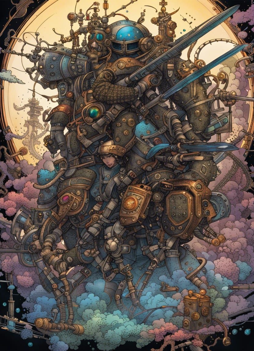 Steampunk Mech in Dark Fantasy Style