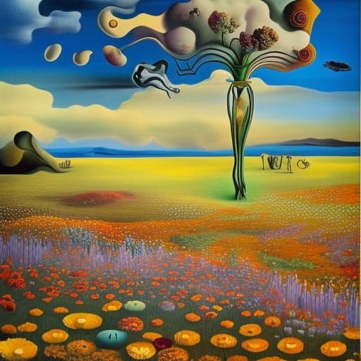 Surreal Flower Meadow in Dali Style
