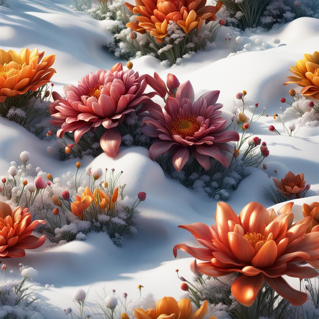 Flowers Bloom From Snow: CGI Fine Art