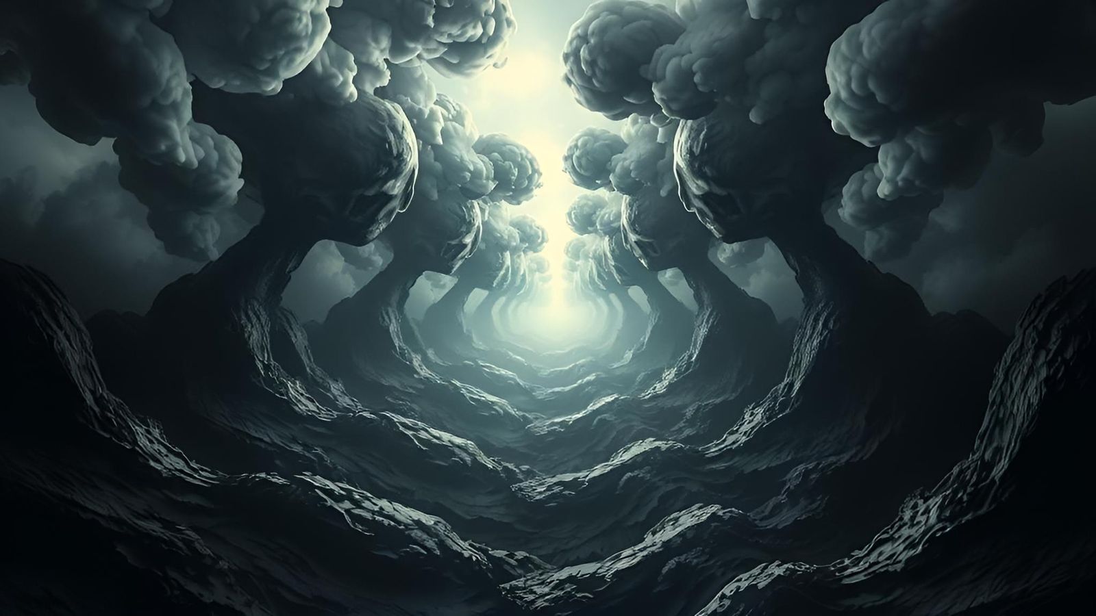 Ominous Surreal Abstract Art with Layered Shapes