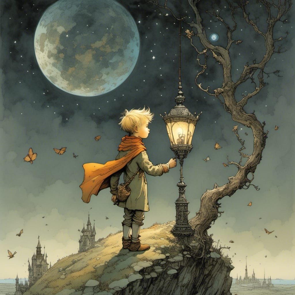 Little Prince and Lamplighter Illustration