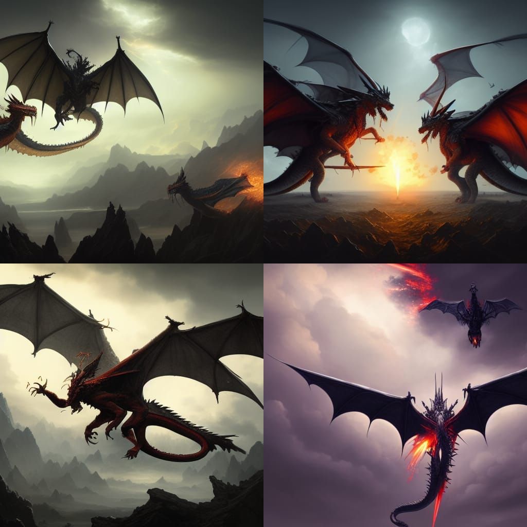 Fiery Dragon Confronts Warrior: Dark Fantasy Art