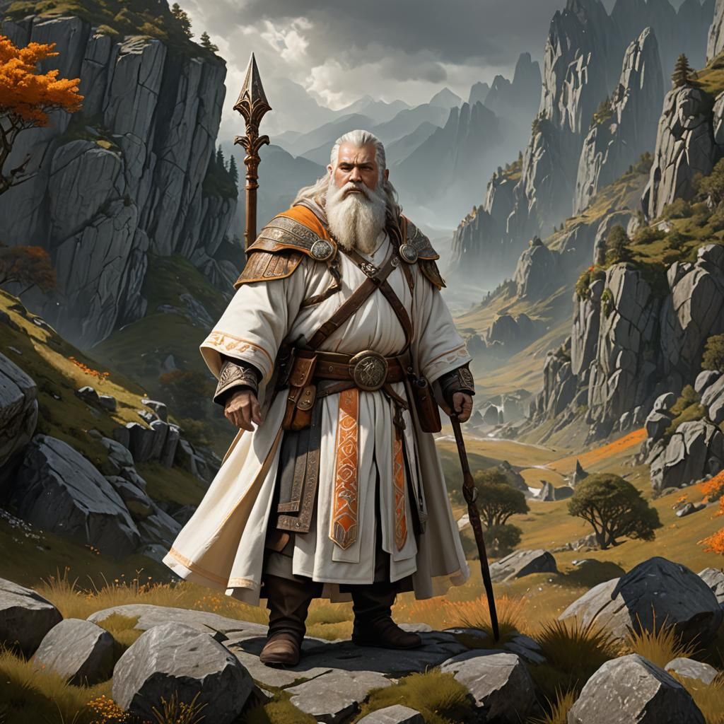 Dwarven Cleric in Stony Landscape: Digital Matte Painting