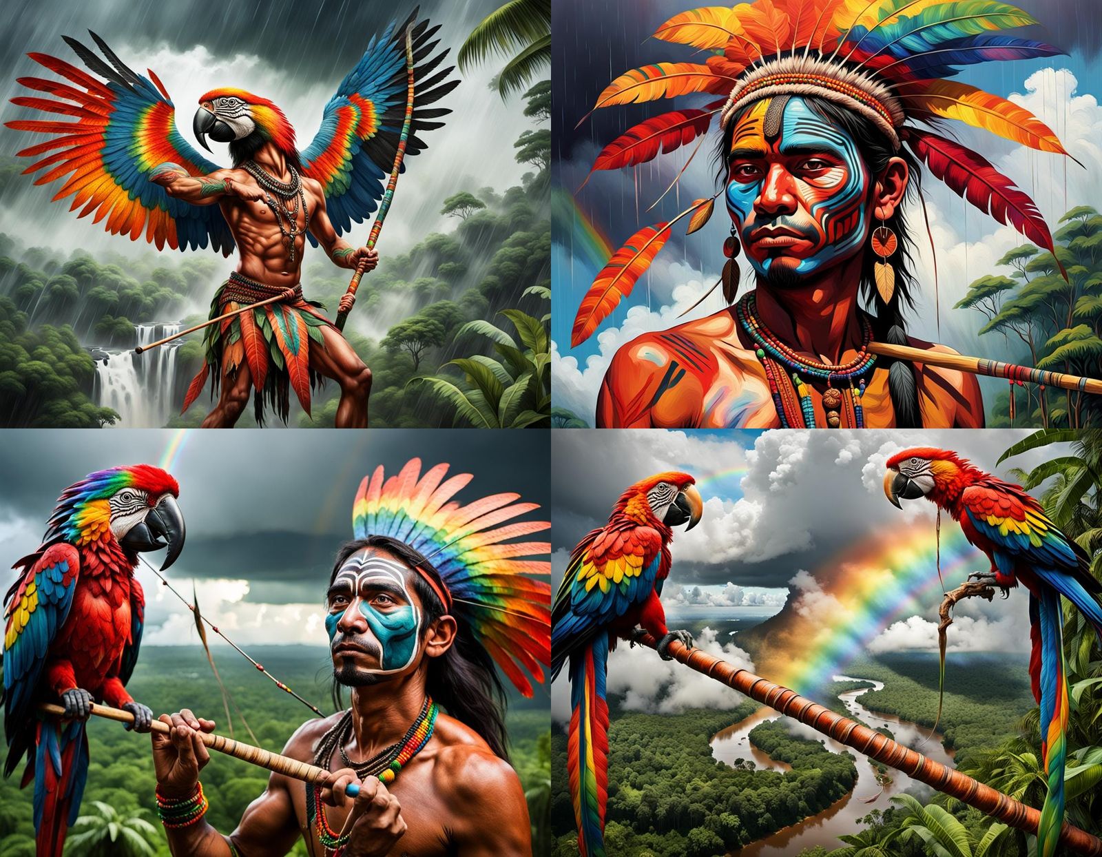 Guarani Indian Plays Berimbau in Amazon Rainforest