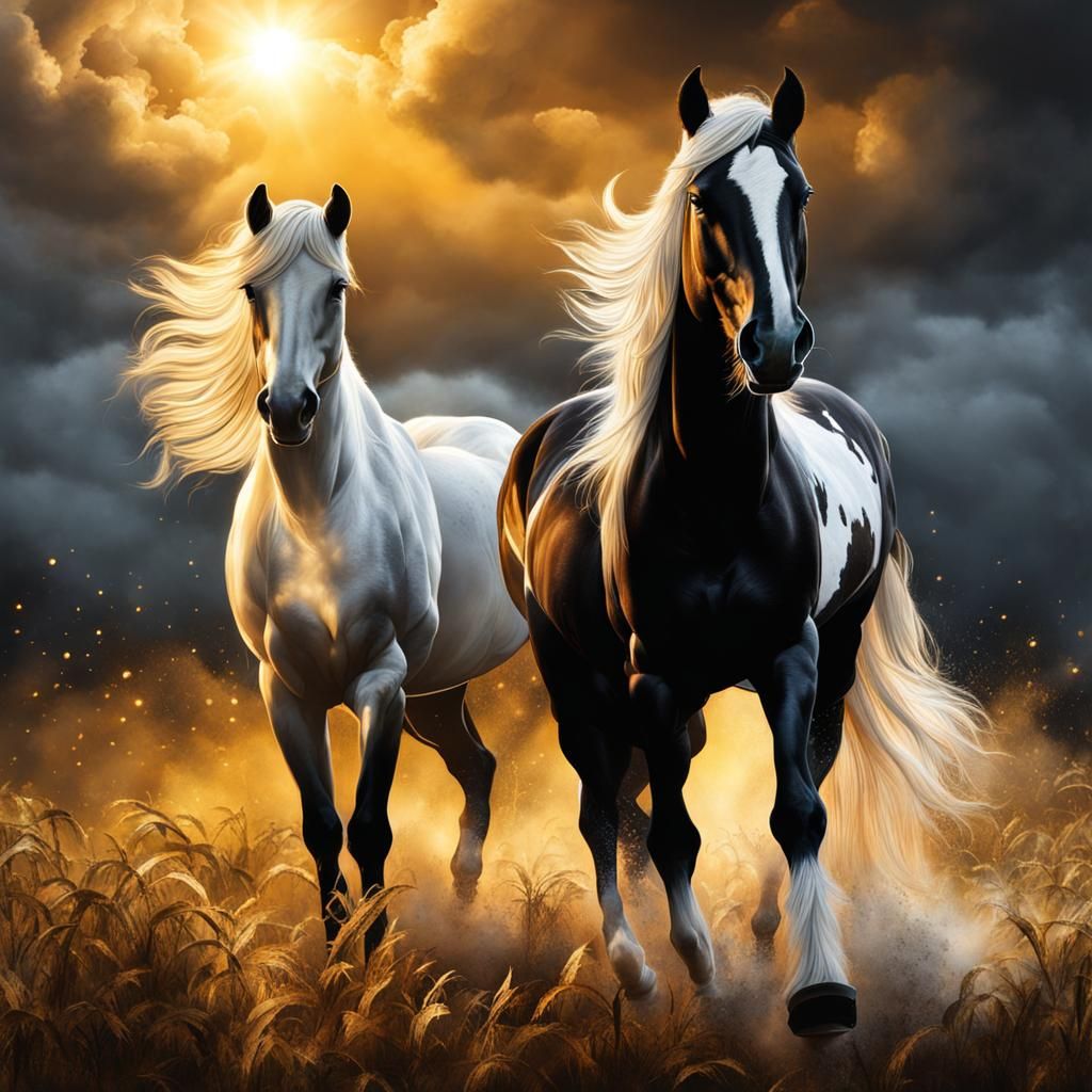 Hyperrealistic Horse Farm with Golden Light