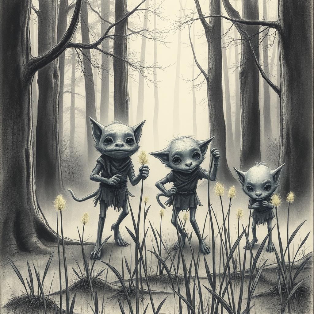 Mischievous Creatures Collect Glowing Witch Grass: Charcoal ...