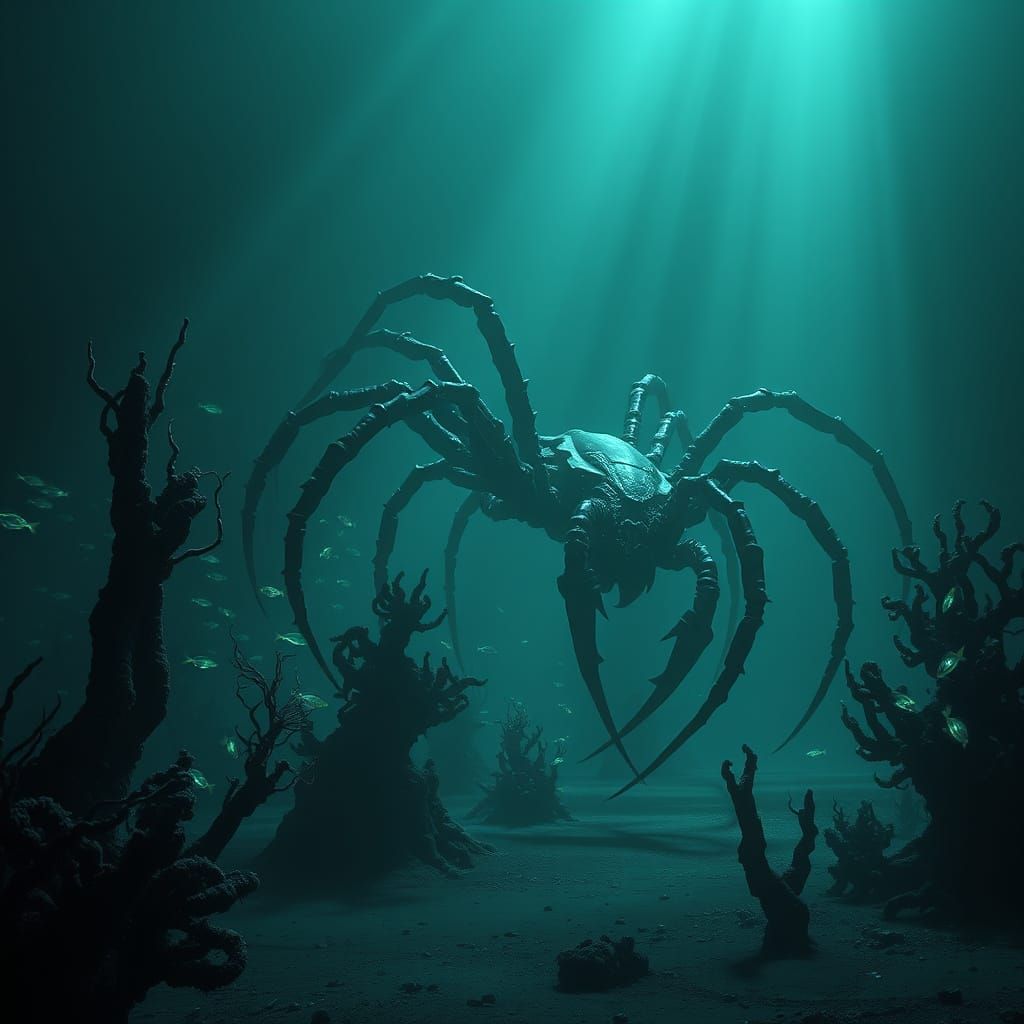 Ethereal Alien Ocean Horror in Dark, Monochromatic Blues and...