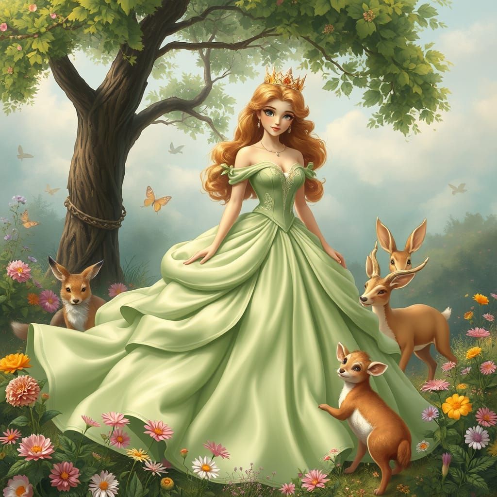 Ethereal Princess Surrounded by Floral Crowns and Whimsical ...