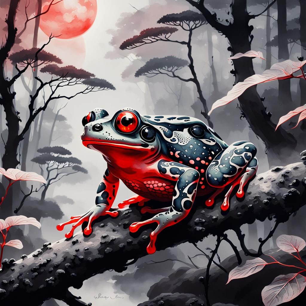 Surreal Frog Illuminated in Traditional Japanese Art Style