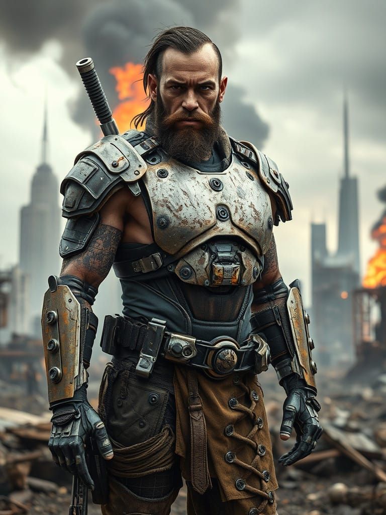 Cybernetic Warrior Emerges from Ruins