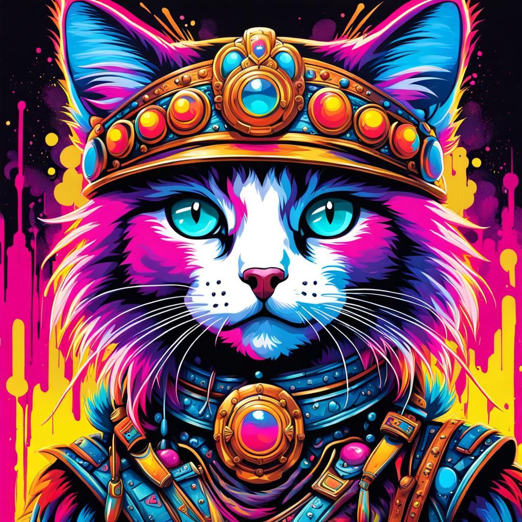Neon Warrior Cat in Graffiti Art Style