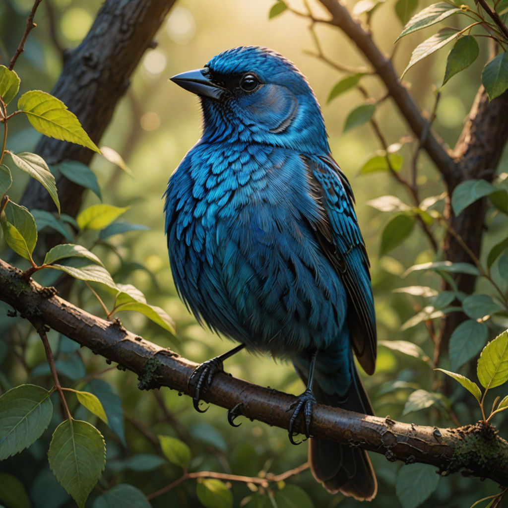 Vibrant Indigo Bunting in Golden Hour, Cinematic Wildlife Po...