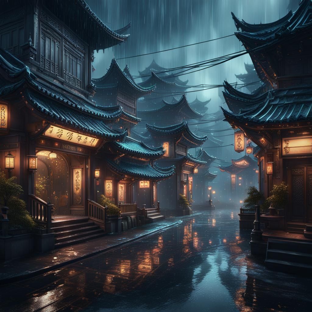 Rainy Night in Seoul: Detailed Matte Painting