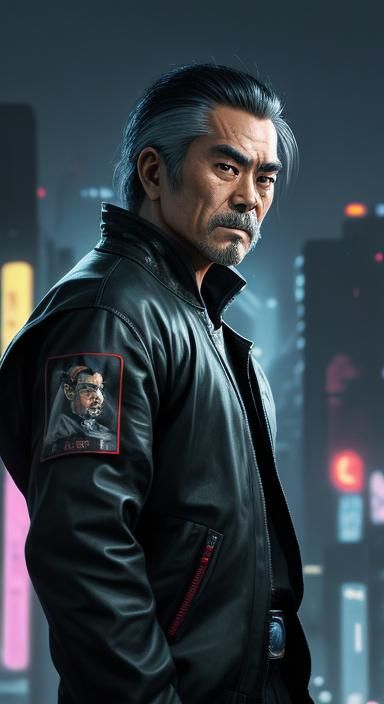 Toshiro Mifune, Yojimbo, samurai, with a sly look and an expressive smile, sci-fi modification, sci-fi art, sci-fi, futu...