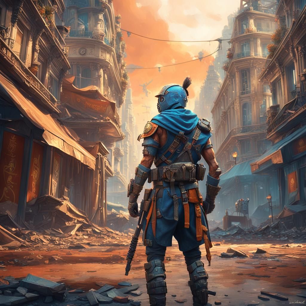 Post-Apocalyptic Amazonian Warrior in Cyberpunk Paris