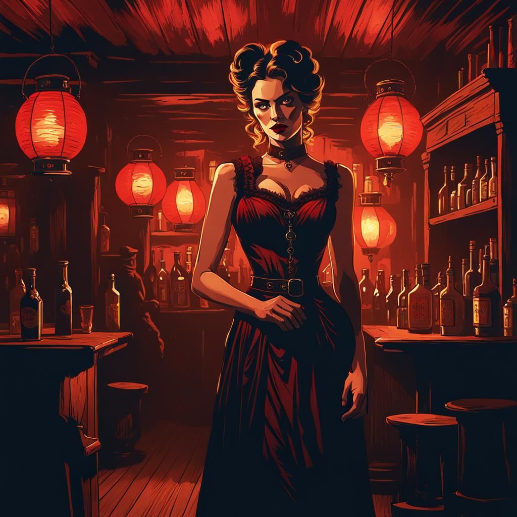 Demonic Saloon Girl in Expressionist Style