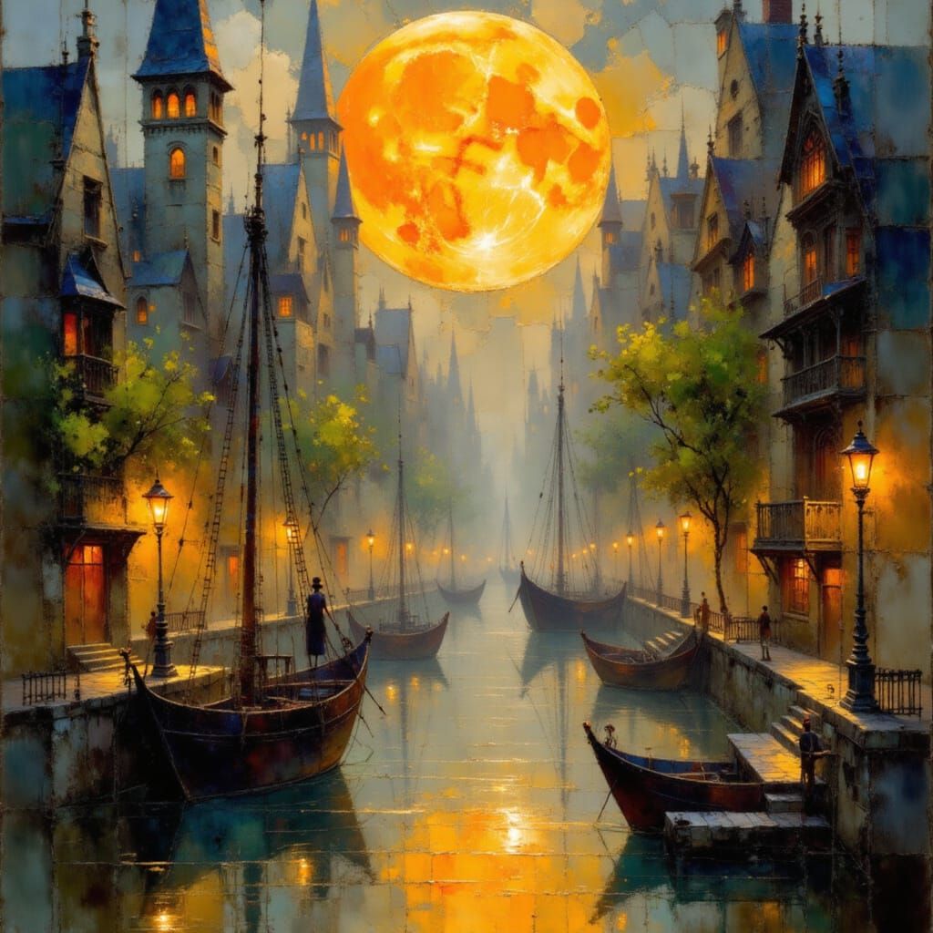 Majestic Steampunk Harbor City Under Golden Lanterns