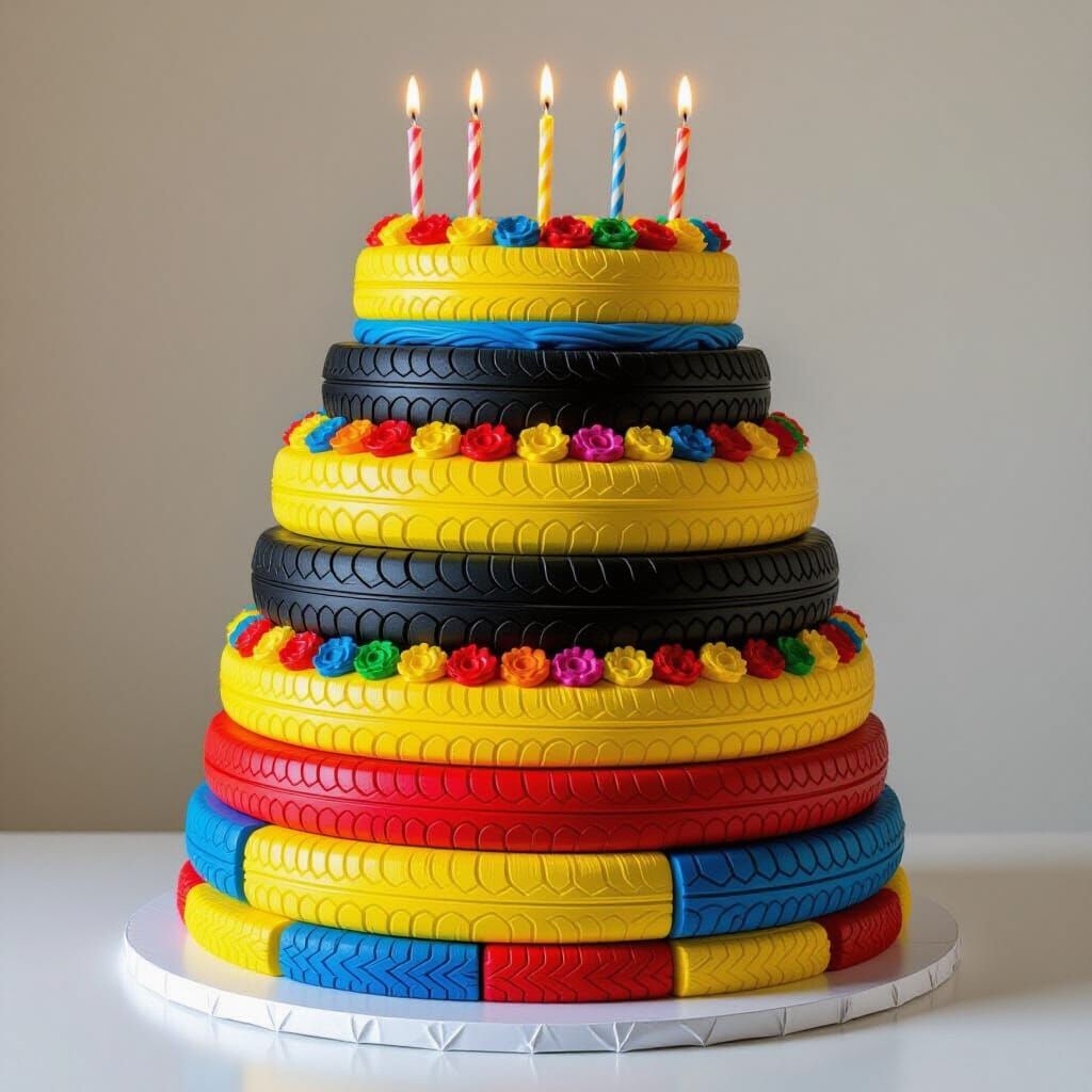 Rubber Tire Birthday Cake Inspired by Pop Art