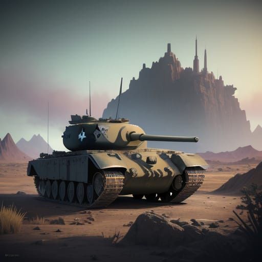 War-Torn Futurism: M26 Pershing Tank in a Fantastical Landsc...