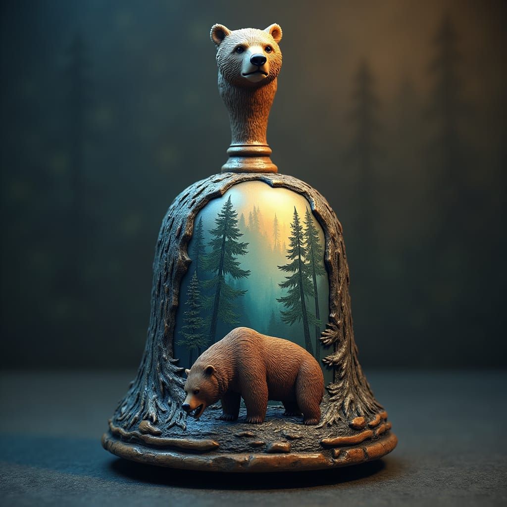Grizzly Handbell in Forest Scene: Detailed Matte Painting