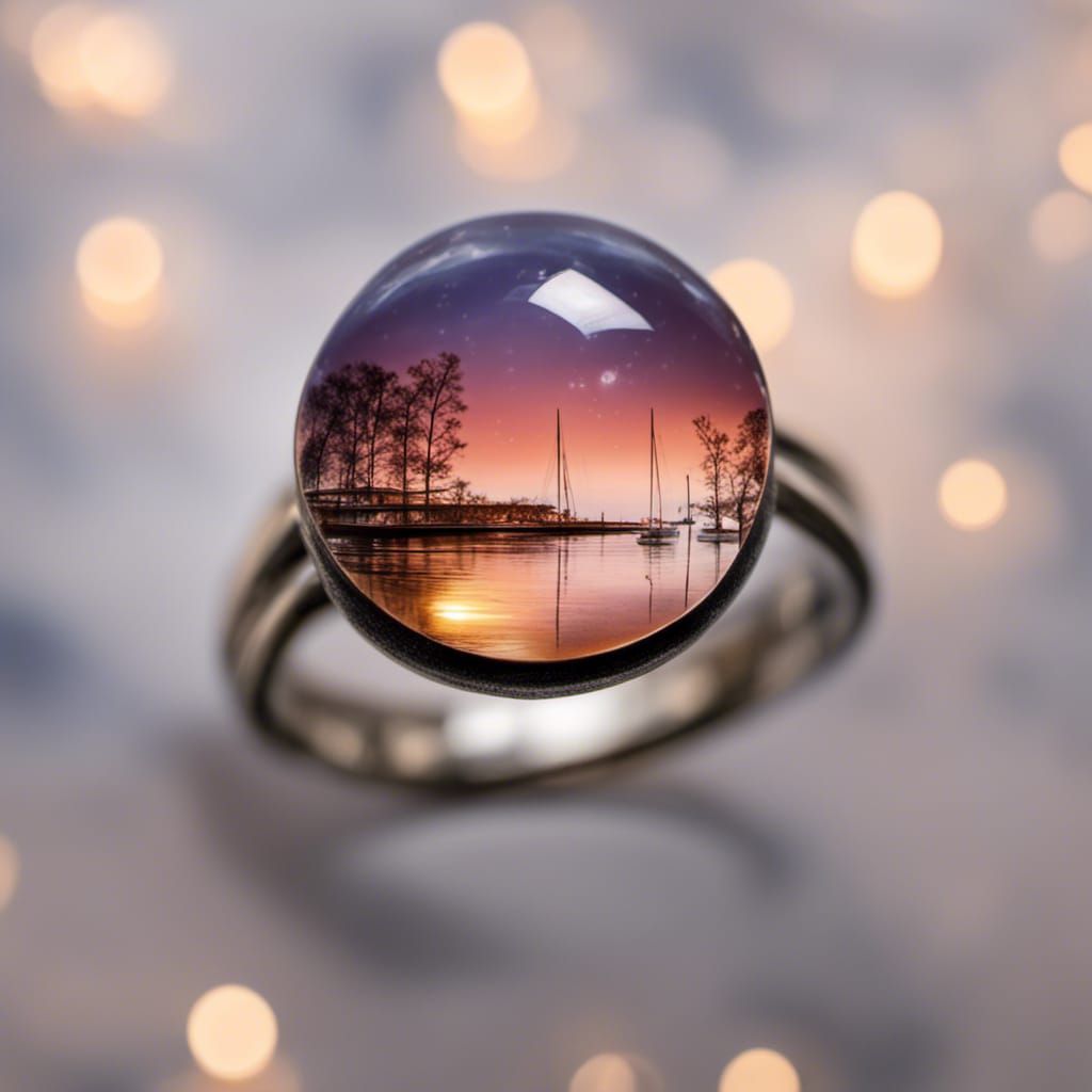 Resin Ring Reveals Waterfront Twilight, Macro Photography