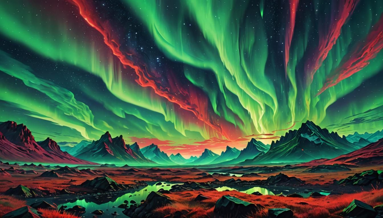 Windswept Wasteland at Night: Astral Holographic Illustratio...