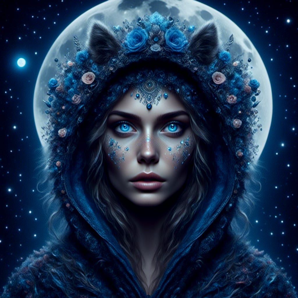 Stunning Woman in Moonlight, Mixed-Media Photography