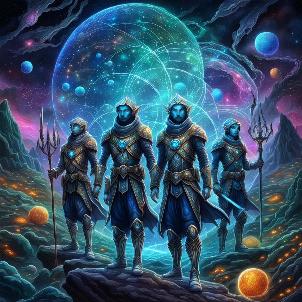 Elven Guardians: A Cosmic Astral Illustration