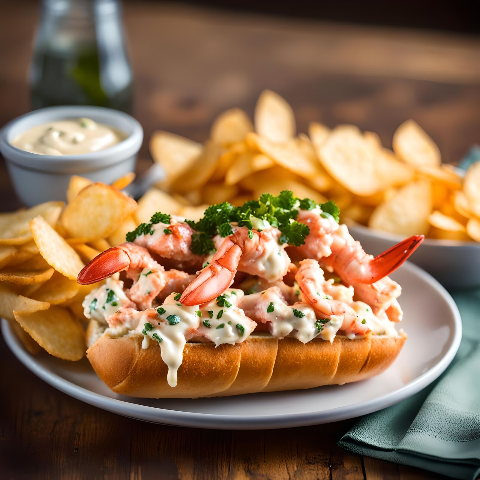 Delicious Lobster Roll with Potato Chips, Professional Photo