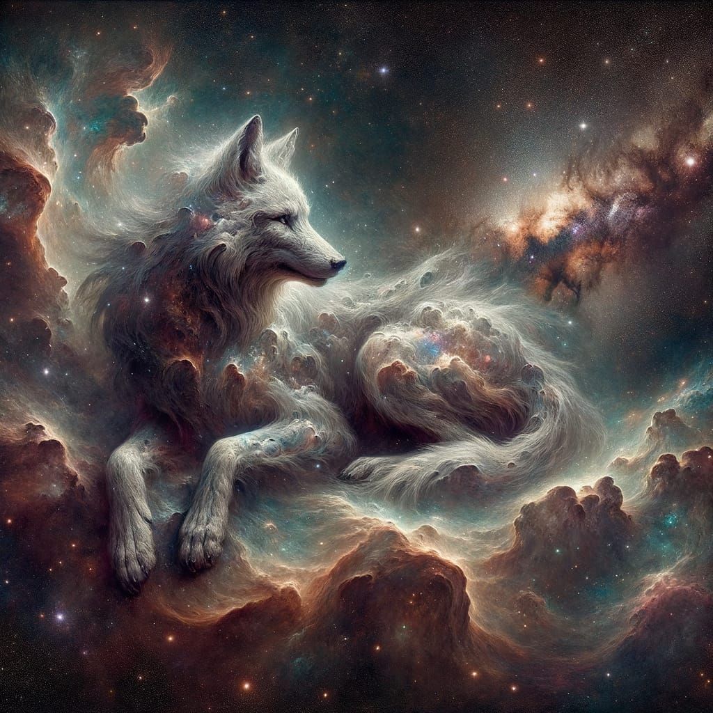 Cosmic Wolf in Ethereal Splendor, a Romantic Era-Inspired Ma...