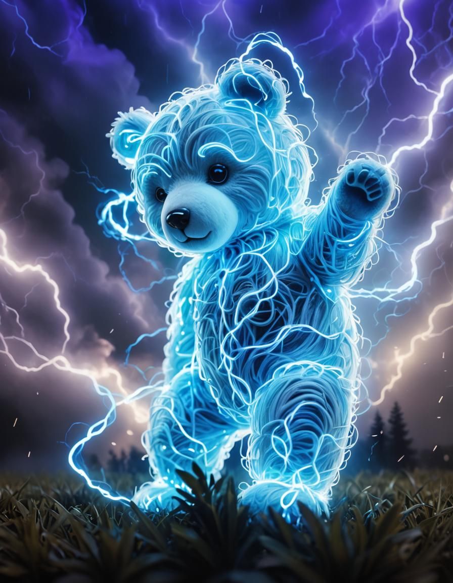 Ethereal Lightning Teddy Bear in Dark Art Style
