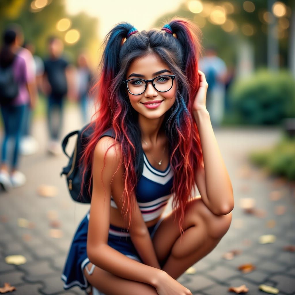 Shy Cheerleader in Oil Painting Style