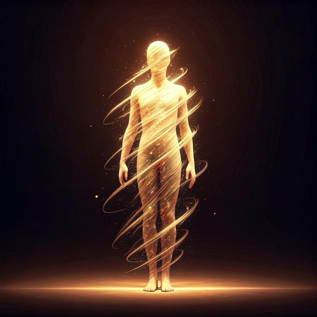 Figure Transforming in Shimmering Light, Digital Art