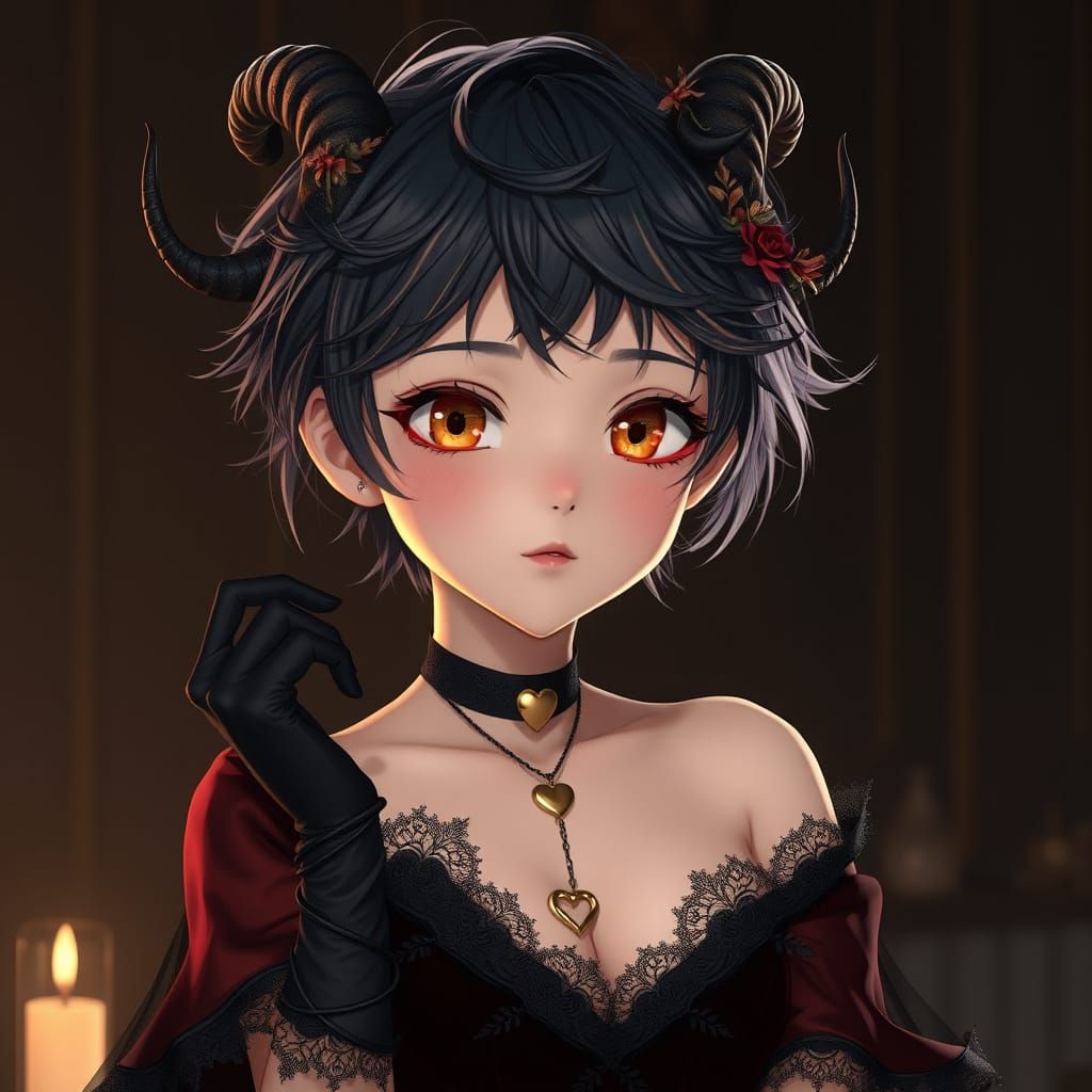 Vampire Goddess with Windswept Hair and Victorian Attire