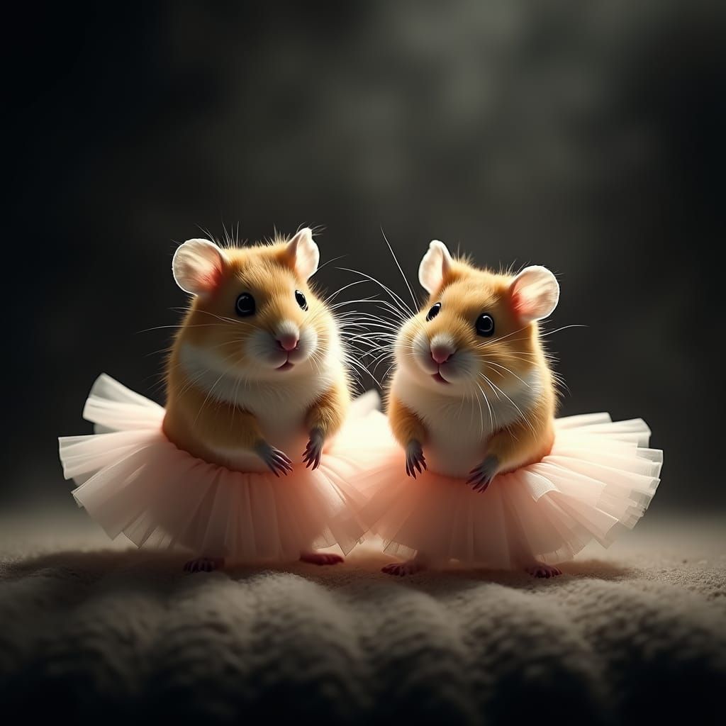 Whimsical Hamster Ballerinas in Moody Velvety Black