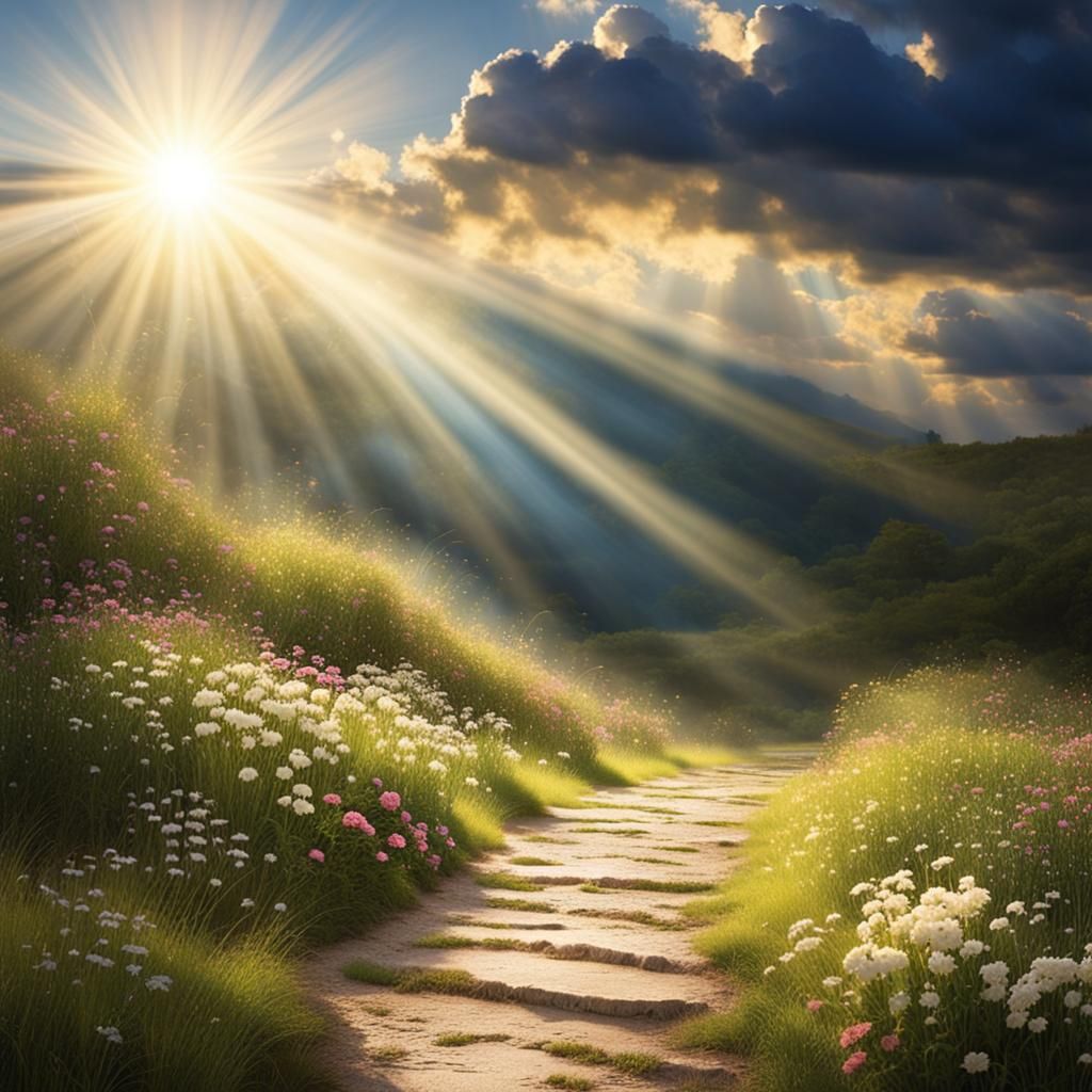 Heavenly Sunshine Beams Through Divine Clouds