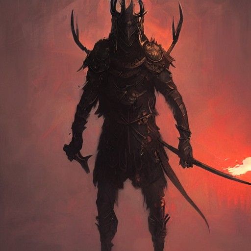 Stag Helmet Warrior in Sinister Fantasy Art Style