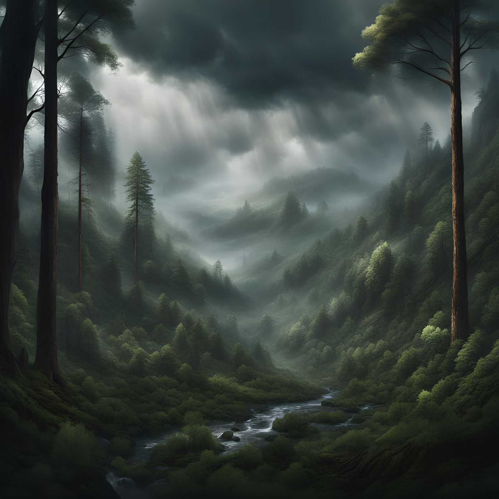 Epic Rainy Forest in Digital Matte Painting Style