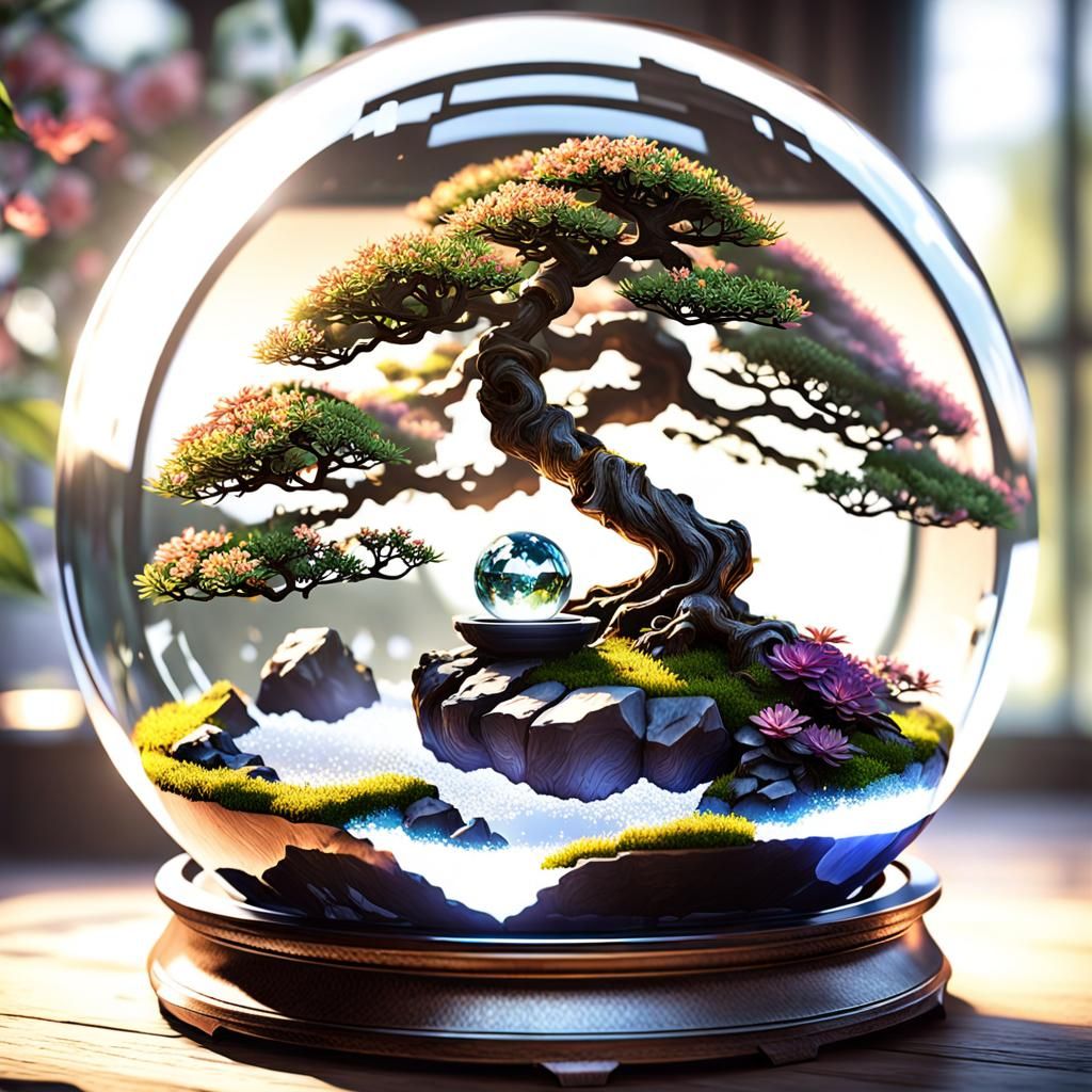 Bonsai Tree in Crystal Ball: Art Nouveau Style